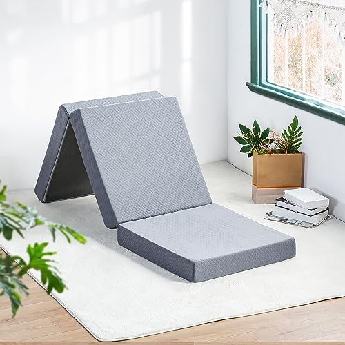 Tri-folding Memory Foam Topper, 4 , Gris, Tamaño Indiv...