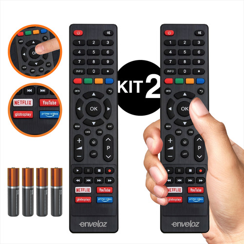 Kit 2 Controles Remoto Para Tv Philco Smart Teclas Netflix Youtube Globoplay E Amazon Prime Video Compativel Com Varios Modelos TVs Philco 9028 7250 9063 Com Pilhas Inclusas - Loja Enveloz