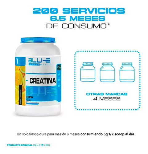 Creatina Blu-e Monohidratada 1k 200 Servicios Varios Sabores Naranja
