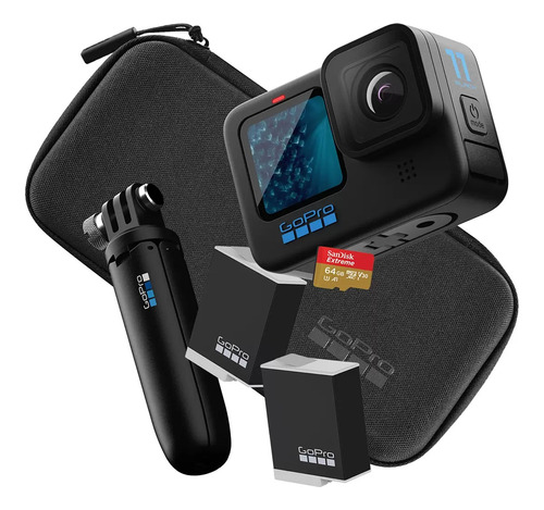Câmera Gopro Hero 11 preta+2 baterias+bastão+cartão+capa preta