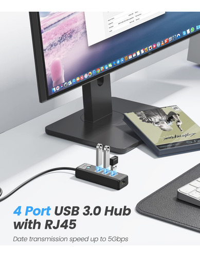 Adaptador Usb 3.0 A Ethernet Hub Orico 4 En 1 Con Cable De 6