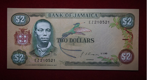 Billete 2 Dolares Jamaica 1990 Pick 69 Bogle 