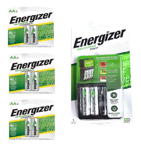 Imagen 1 de 5 de Cargador Energizer Maxi Aa Aaa + 6 Pilas Recargables Aa