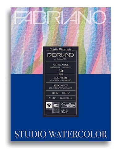 Fabriano Studio Cold Press Acuarela Pad 9 X 12, Blanco