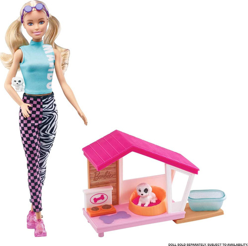 Barbie Mini Juego Con 2 Cachorros De Mascotas, Caseta Para P