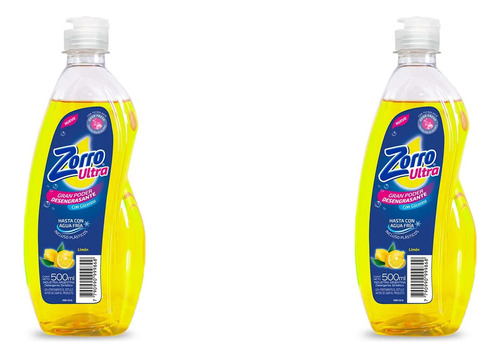 Detergente Lavavajilla Concentrado Limon 500ml Zorro Pack X2