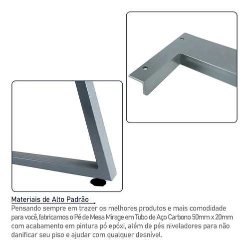 Base Pé Mesa Jantar Mirage P/ Tampo Madeira 180 X 90 Prata