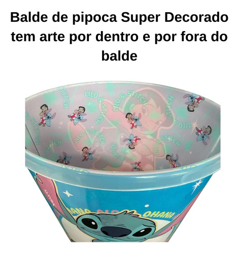 Kit Cinema Lilo&stitch Balde De Pipoca 2,1l E Copo Com Pin
