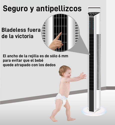 Ventilador De Torre Silencioso Giratorio Con Control Remoto Estructura Blanco Aspas Negro Diámetro 18 Cm Frecuencia 50 Material De Las Aspas Plástico