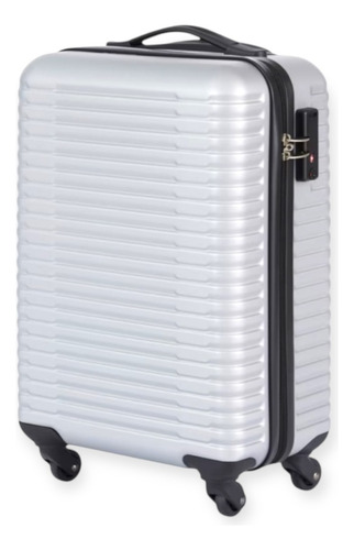 Valija De Viaje Grande L 4 Ruedas Color Plata Importadas Plateado Acanaladas