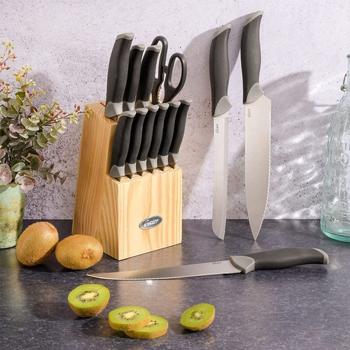 Juego de cuchillos Lindbergh Oster de acero inoxidable de 14 piezas, color negro