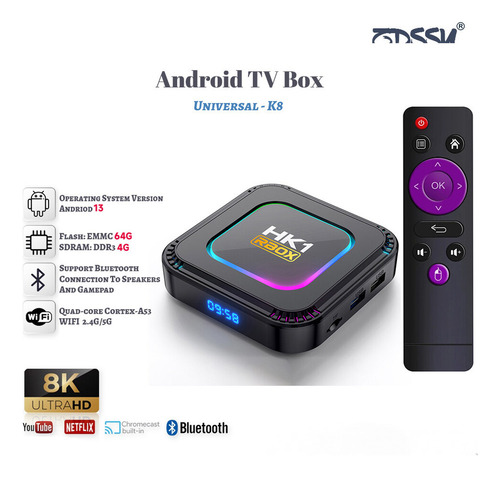 Transmisión Multimedia, Hk1, Xbox K8, Android 13, Rk3528, 64