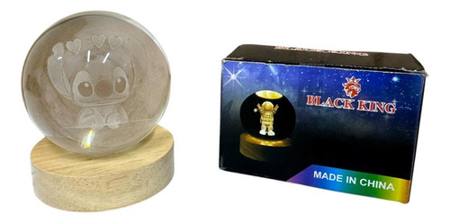 Luz De Noche Esfera De Cristal 3d Led Usb Escritorio 6cm Madera Stitch 1 Luz Azul
