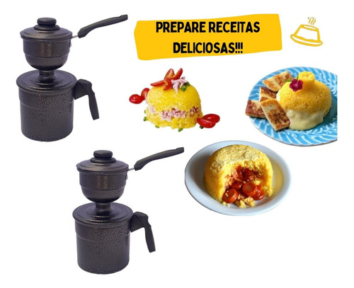 Kit 2 Cuscuzeiro Individual Mini Cor Preta Preto