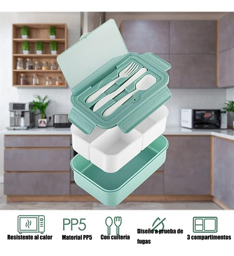 Fiambrera Para Microondas Bento Box Contenedor De 1400 Ml