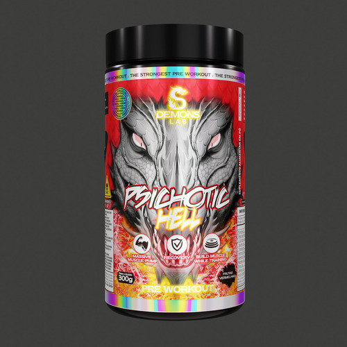 Psichotic Hell (300g - 60 Doses) Demons Lab - Pré Treino Usa Sabor Frutas Vermelhas