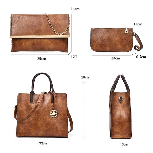 Imagen 2 de 7 de Set 3 Bolsas Mujer Dama Bolso Cartera Bandolera Tote Hombro