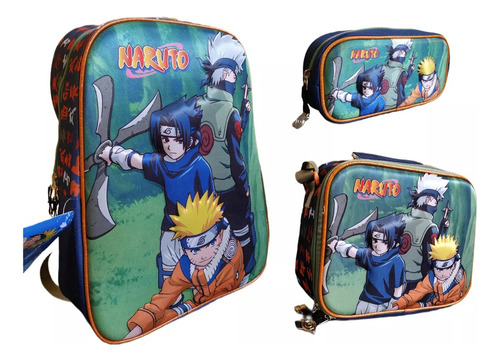 Set 3en1 Naruto Mochila Lonchera Y Lapicera Yadatex Keepack Verde Liso