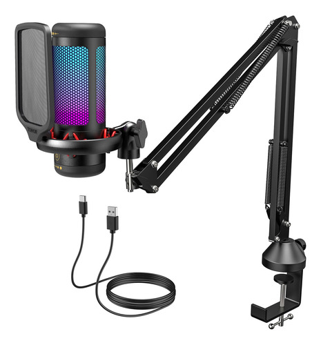 Micrófono Gaming Usb Tonor Pc Ps4 Ps5 Cardioide Rgb Ajustabl