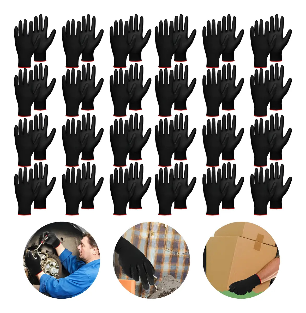 Pack de 24 Guantes de Seguridad de Nitrilo y Nylon Antideslizantes para Trabajo