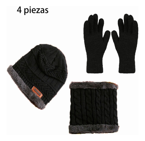 4 Conjunto Gorro Bufanda Guantes Frío Tejido Lana Unisex