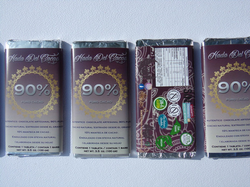 Imagen 6 de 6 de Chocolate (100gr) 90% Cacao Vegan Keto Cetogenico Stevia