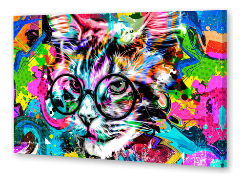 Cuadro Canvas Gato Intelectual Anteojos Lectura M1