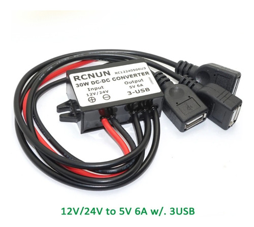 Convertidor Step Down 12v/24vdc A 5v 6a 30w Con 3 Usb 2 Pzas