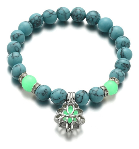 Pulsera Con Piedras Naturales Y Flor De Loto Luminoso. Yoga