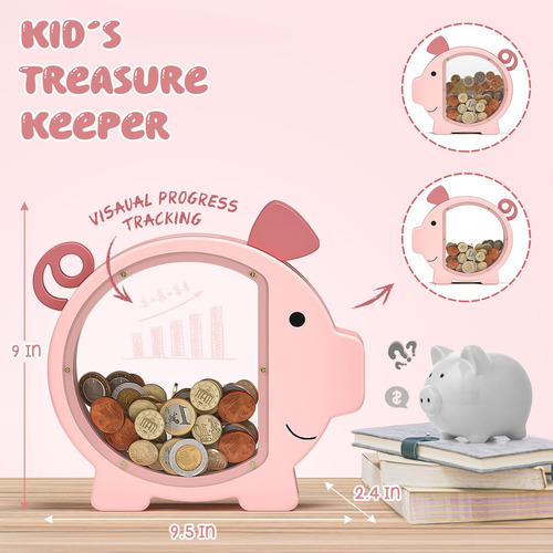 Piggy Bank Summidate Rosa Irrompible De Madera Para Niños
