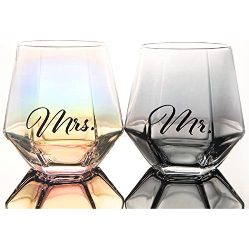 Juego De 2 Copas De Vino Sin Tallo, Mr. And Mrs. Weddin...