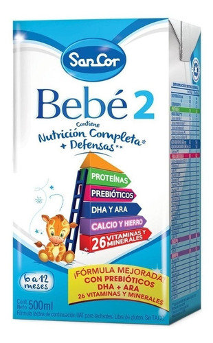 Leche de fórmula líquida sin TACC Mead Johnson SanCor Bebé 2 en brick de 1 de 500mL - 6  a 12 meses