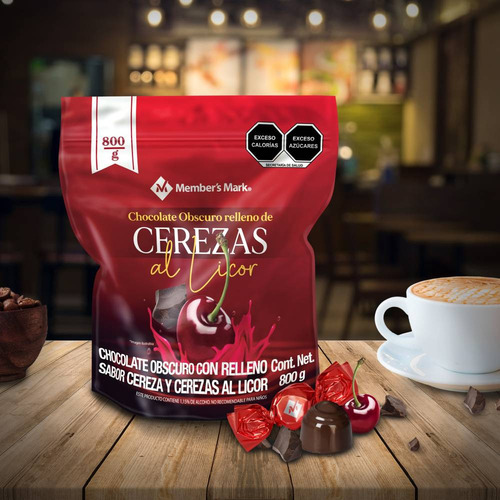 Chocolate Obscuro Member's Mark Relleno Cerezas Licor 800g