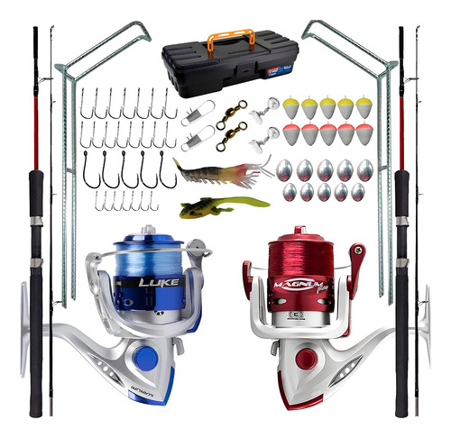 Kit Pesca 2 Varas 20lbs+ 2 Molinete 2-rolamentos + Itens 