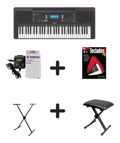 Teclado Organéta Yamaha Psr-e373 Adaptador+base+silla+método