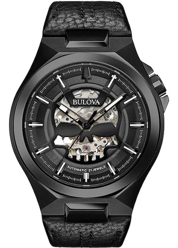 Reloj clásico Bulova 98a238n para hombre, color de la correa: negro, color del bisel: negro, color de fondo: negro