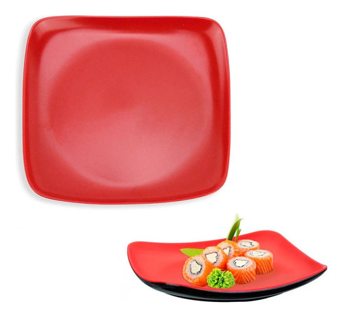 Prato 22 Cm Em Melamina Para Petisco E Sushis Vermelho