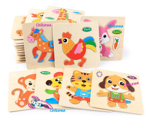 10 Rompecabezasa Figura Bloques, Madera, Niños Pequeños