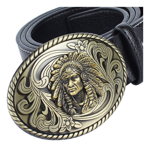 Cinturón De Piel Con Hebilla Ovalado Vintage Estilo Vaquero