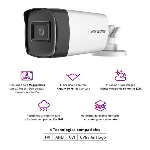 Camara Bala 2 Mp Lente 3.6 Mm Exterior Ip67 Ir 80 De Noche