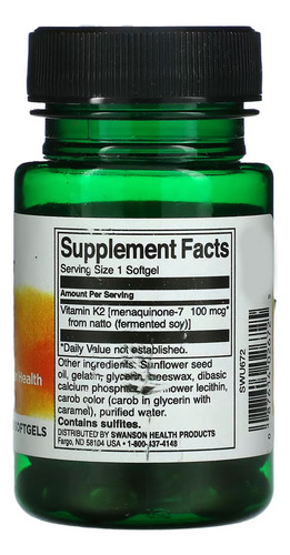 Vitamina K2 100mcg Swanson 30 Softgels 2un Sabor N/a