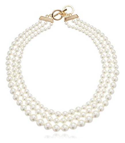Collar De Perlas Blancas Y Doradas Anne Klein Para Mujer, Do