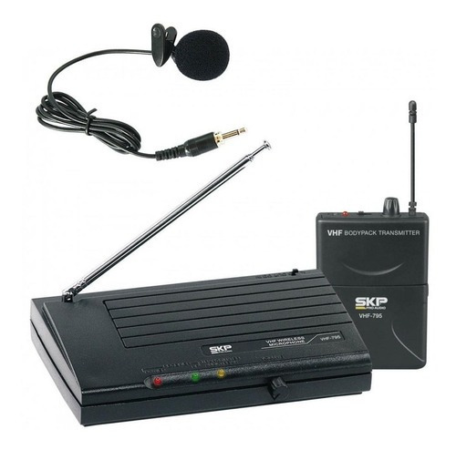 Micrófono Inalámbrico SKP Pro Audio VHF-795 Corbatero y Guitarra Negro