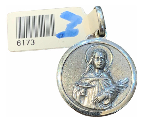 Medalla Virgen Santa Lucia En Plata 925, 2 Cm. Tuset.