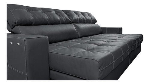 Cama inBox Gran Majesty Cinza Sofá de Couro Elétrico Retrátil 2,75m Molas Ensacadas