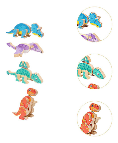 4 Piezas De Constructor De Dinosaurios De Tallo De Madera,