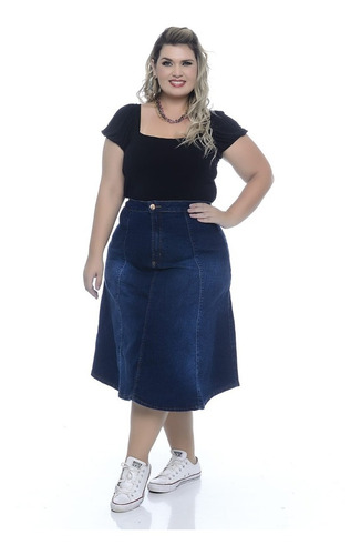 Imagem 5 de 7 de Saia Jeans Feminina Evangélica Plus Size Midi Dia Das Mães