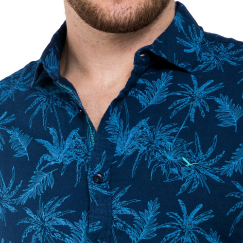 Camisa Social Slim Fit Linho+algodão Yacht Master - Marinho