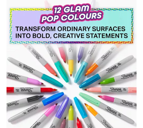Marcadores Permanentes x12 Glam Pop Punta fina Sharpie