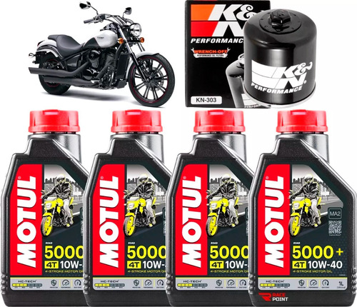 Kit Troca Óleo Vulcan 900 4 Motul 5000 10w40 + Filtro K&n